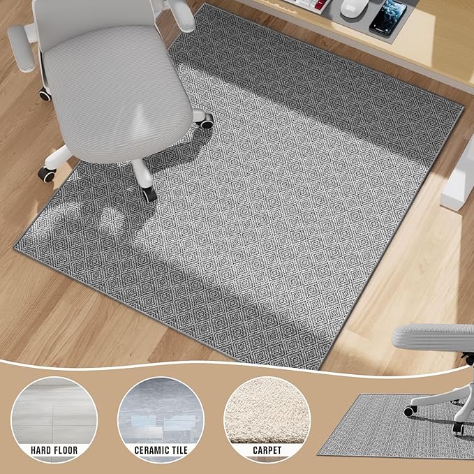 KMAT Office Chair Mat, 36x48in Heavy Duty Hardwood/Tile Floor Protector, Floor Mat Computer Desk Mat for Rolling Chairs, Work, Study, Office, Grey