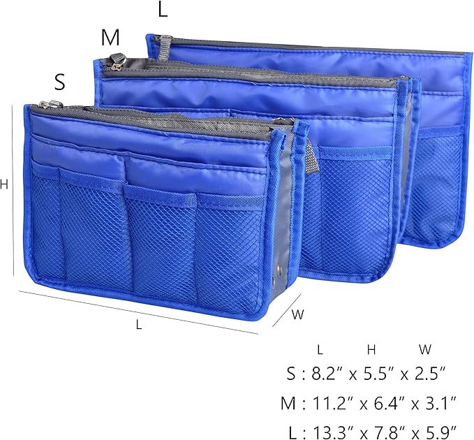 Vercord Purse Organizer Insert for Handbags Bag Organizers Inside Tote Pocketbook Women Nurse Nylon 13 Pockets Sapphire Blue Medium