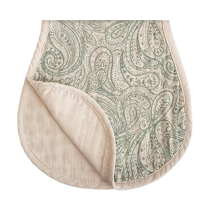 mushie Muslin Baby Burp Cloths | 100% Organic Cotton, Set of 2 (Green Paisley/Fog)