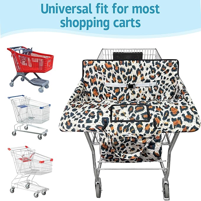 Shopping Cart Cover for Baby,2-in-1 High Chair Cover Soft,Portable, and Machine Washable,Comfortable Cotton Seat Pad with Safety Harness and Portable Cloth Bag,Fits All Supermarkets and Restaurants