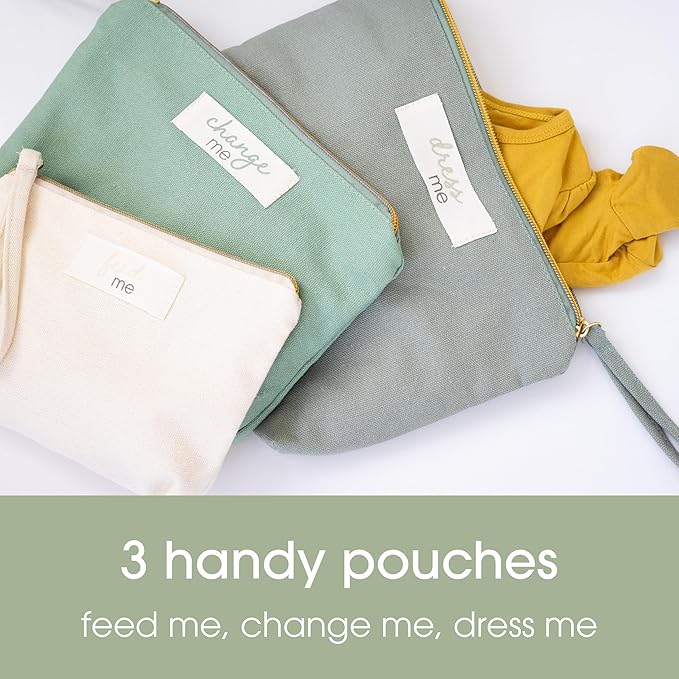 Pearhead Mommy and Baby Things Pouch Set, Canvas Zipper Organizer Bags for Diaper Bag and Travel, Cosmetic and Makeup Bag for Mom
