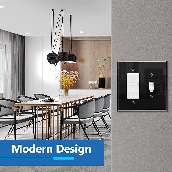 LIDER Reflective Acrylic Combination Wall Plate, Mirrored Double Switch Plate, Combo Toggle Switch and Decorator Outlet Cover, Acrylic Glass, Oversized 2-Gang 5.25" x 5.25", LWP-1131O-ABK, Black