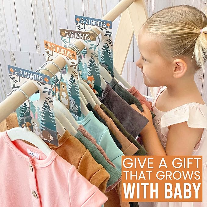 Hadley Designs 6 Hanger Dividers Baby Closet Size Dividers - Woodland Baby Closet Dividers, Organizer for Nursery Organization, Newborn Essentials, Nursery Closet Dividers Girl or Boy