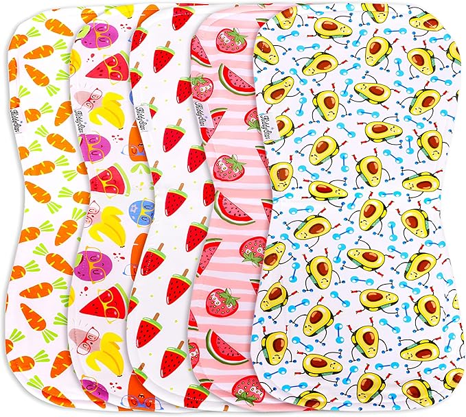 KiddyStar 5-Pack Organic Cotton Burp Cloths – Large, Ultra-Soft 3-Layer Towels for Burping, Shoulder & Hand Use, Highly Absorbent
