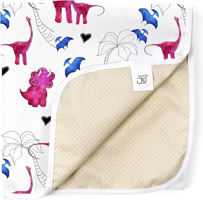 JumpOff Jo - Large Baby Splat Mat for Under High Chair, Booster Seat, Tabletop, Food Catcher - Protect Floor and Carpet from Spills & Crafts - Waterproof and Washable (Pink Dinosaur)