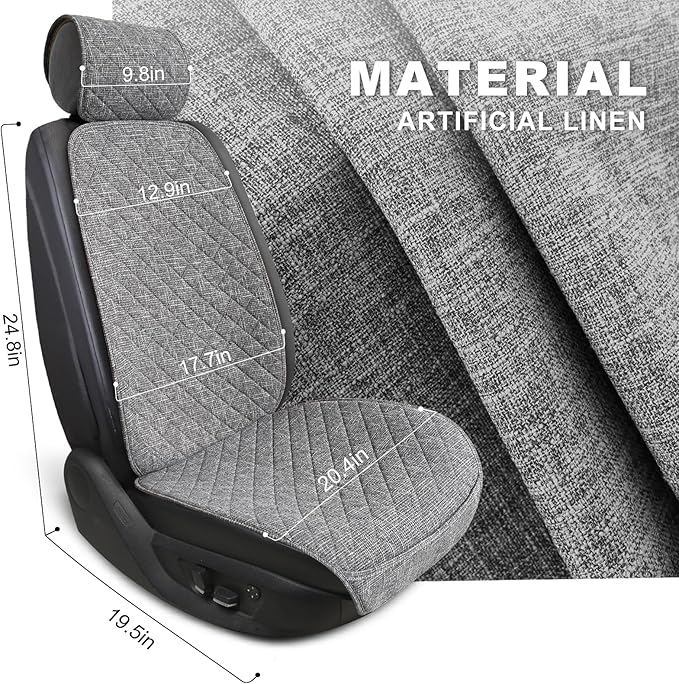 Linen Car Seat Covers Front Seat Covers Breathable Cloth Fabric Car Seat Protector - Universal Fit for Cars, Vans, SUVs, Trucks - 2 Units - Gray