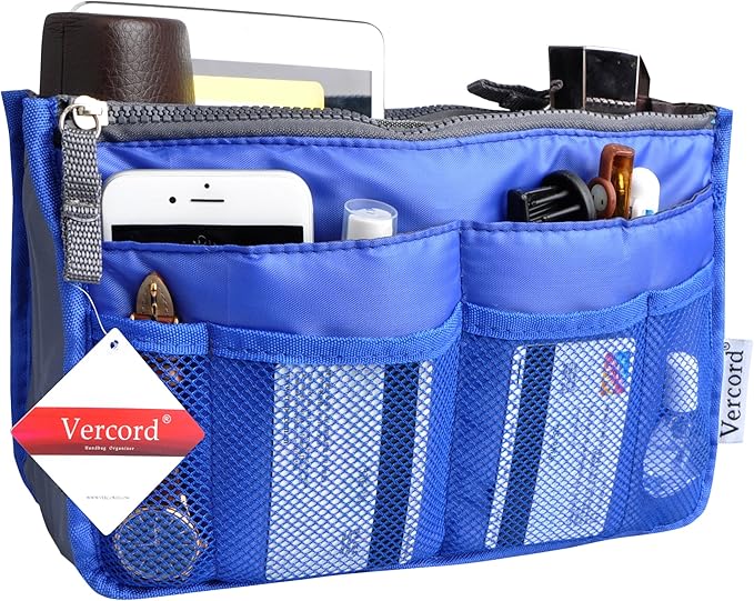 Vercord Purse Organizer Insert for Handbags Bag Organizers Inside Tote Pocketbook Women Nurse Nylon 13 Pockets Sapphire Blue Large