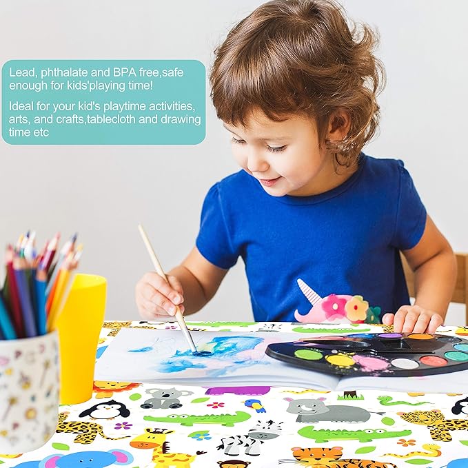 Paw Legend Washable Highchair Splat Floor Mat- Anti-Slip Silicone Spot Splash Mess Mat(53'' X 53'')-Food Catcher Art Craft Leak Proof Mat,Animal