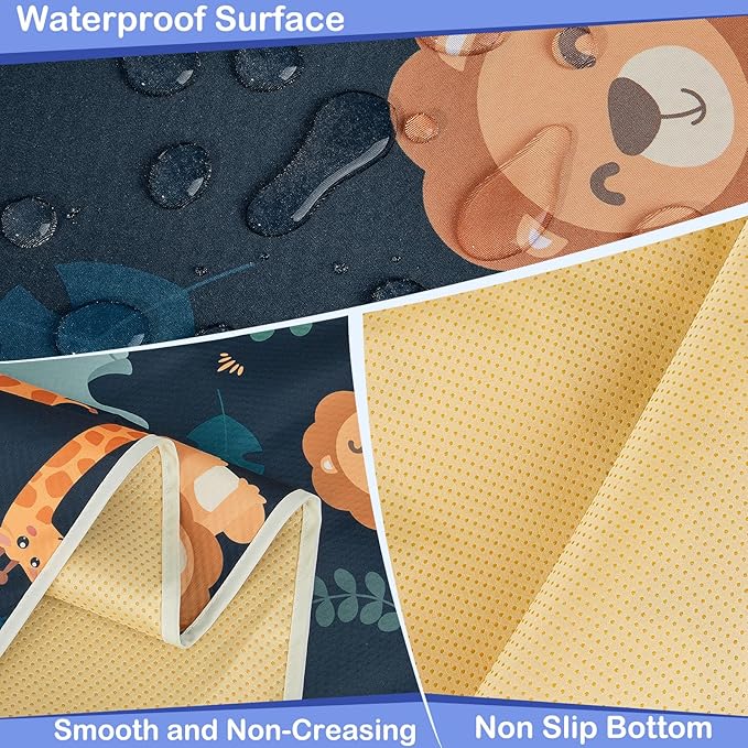Basumee Splat Mat High Chair Mat Waterproof Baby Play Splat Mat for Under High Chair Food Catcher Highchair Mat for Floor Non Slip Bottom, Dark Blue Giraffe, 51x51 Inches