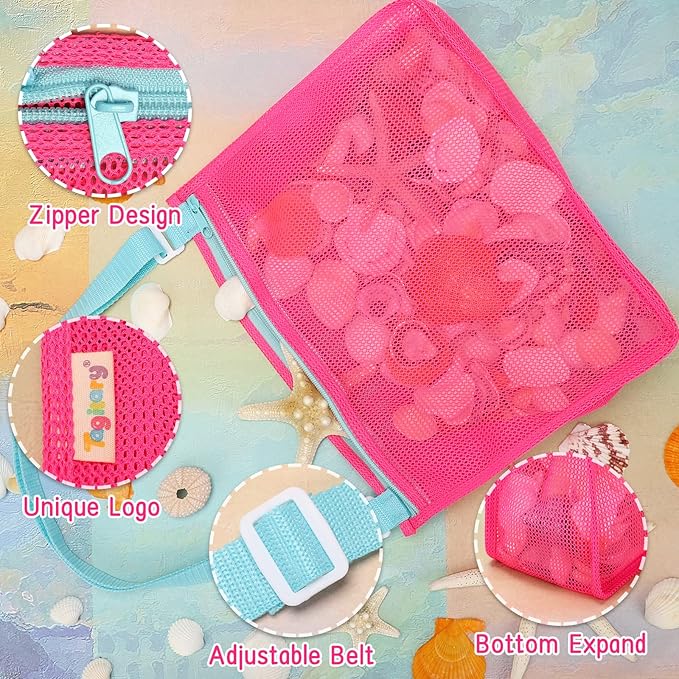 Tagitary Beach Toys Large Mesh Beach Bag Sand Toy Shell Collecting Bag for Holding Shells Pool Bag Swimming Accessories Gift for Teens Boys and Girls (Only Bags,A Set of 3)