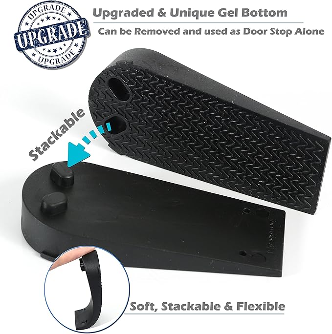 4-Pack Premium Door Stoppers with 2-in-1 Soft Rubber & Hard Plastic Design - Heavy Duty Wedge Stops for Floor Gaps, Child & Finger Safety, Fits Carpet/Tile/Hardwood Floors (Black)