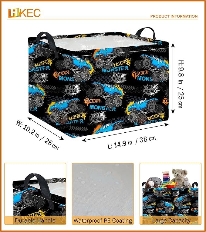 HKEC Rectangle Storage Basket with Handles, Collapsible Storage Bin, Books Box, Gift Basket(Truck)
