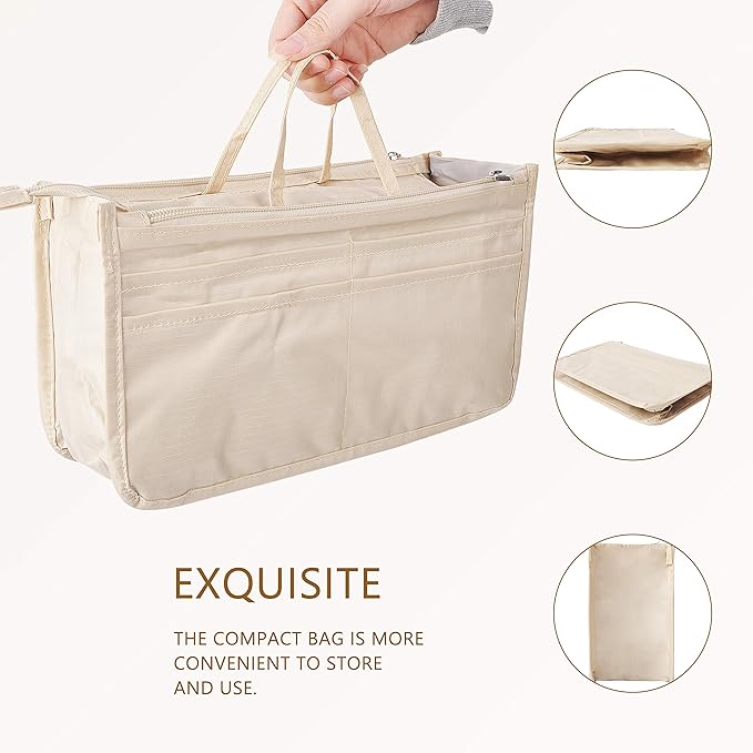 Vercord Patterned Purse Handbag Tote Pocketbook Bag Organizer Insert with Zipper Handle for Women Medium Milky Beige