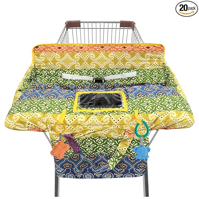 Shopping Cart Cover for Baby,2-in-1 High Chair Cover Soft,Portable,and Machine Washable,Comfortable Cotton Seat Pad with Safety Harness and Portable Cloth Bag,Fits All Supermarkets and Restaurants