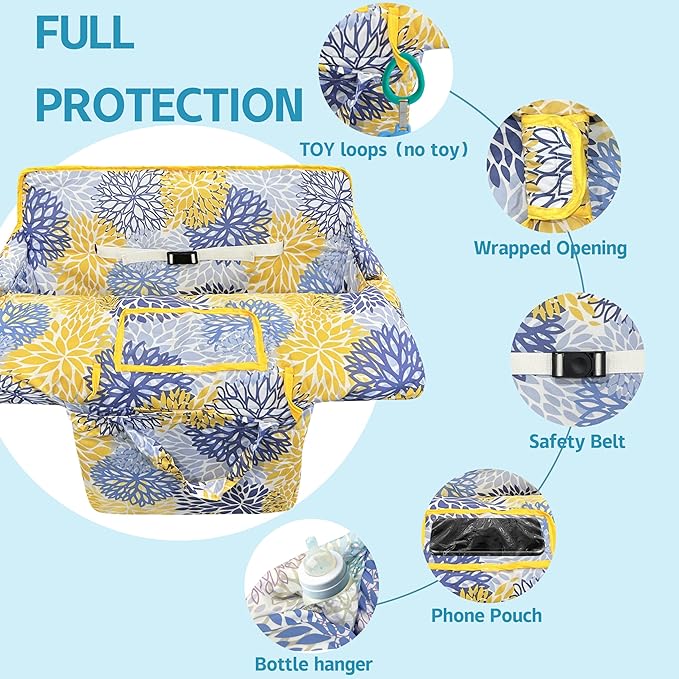 Shopping Cart Cover for Baby,2-in-1 High Chair Cover Soft,Portable,and Machine Washable,Comfortable Cotton Seat Pad with Safety Harness and Portable Cloth Bag,Fits All Supermarkets and Restaurants