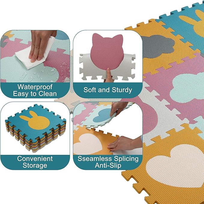 PLAY 10 Baby Play Mats for Floor, Foam Baby Play Mat, Foam Play Mats Shapes Puzzle Mat 9 Pieces