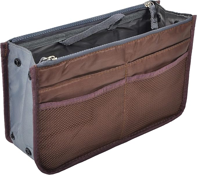 Vercord Purse Organizer Insert for Handbags Bag Organizers Inside Tote Pocketbook Women Nurse Nylon 13 Pockets Coffee Small