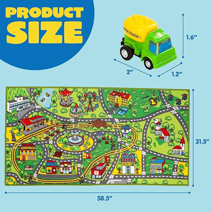 JOYIN Carpet Playmat w/ 12 Cars Pull-Back Vehicle Set for Kids Age 3+, Jumbo Play Room Rug, City Pretending Play