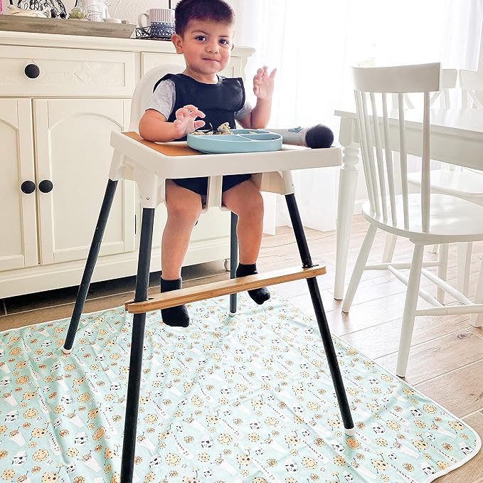 BapronBaby Cookies & Milk Splash Mat - Waterproof Catch-All for Under High Chairs, Floors, Tables, Playtime or Arts & Crafts - Machine Washable - 45" x 45”