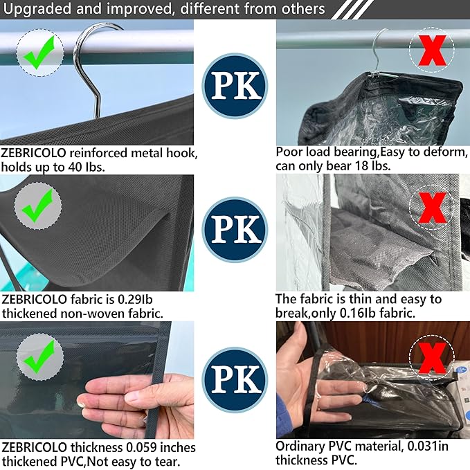 purse organizer, 2 Pack,purse organizer for closet, Upgrade Larger8 Pockets, hand bag storage organizer, bag organizer, thicken Metal Hooks, Black
