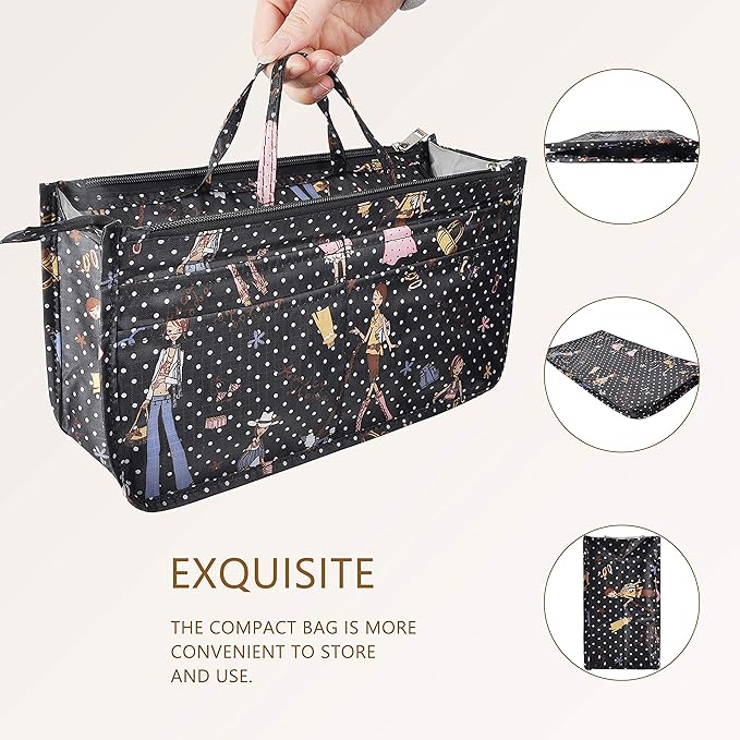 Vercord Patterned Purse Handbag Tote Pocketbook Bag Organizer Insert with Zipper Handle for Women Large Beauty