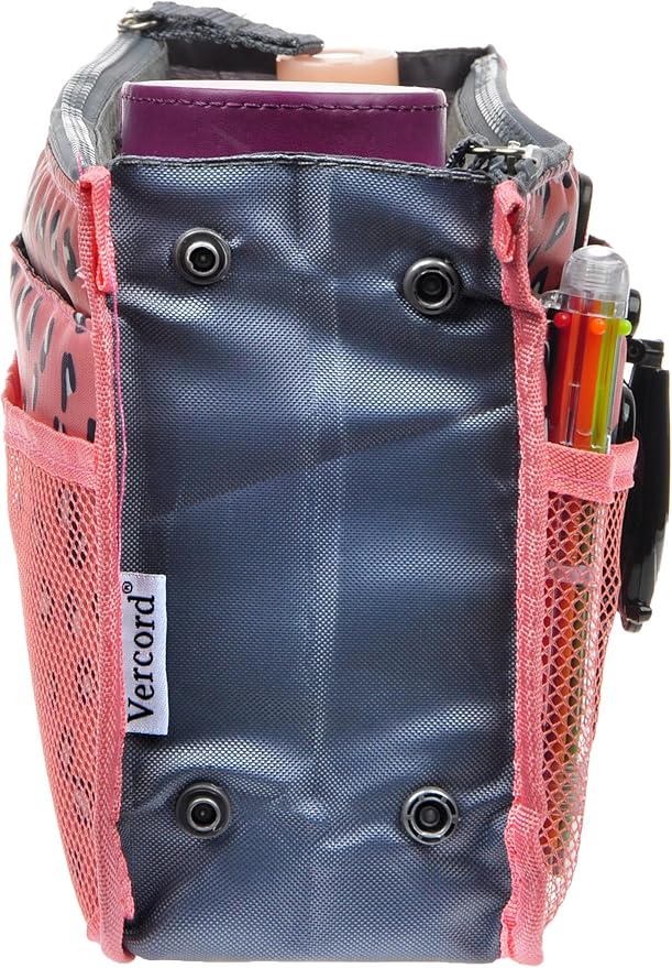 Vercord Purse Organizer Insert for Handbags Bag Organizers Inside Tote Pocketbook Women Nurse Nylon 13 Pockets Pink Leopard Small