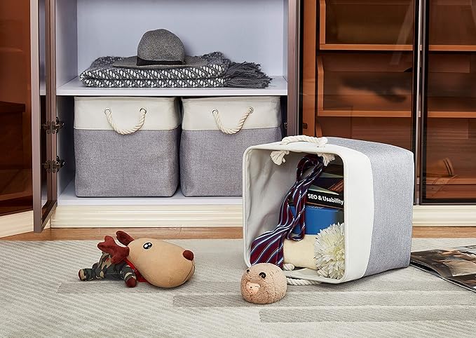 DECOMOMO Cube Storage Bins - 13x13 Storage Cubes for Toys, Shelves, Closet and Cube Organizer (Grey & White, 3 Pack)