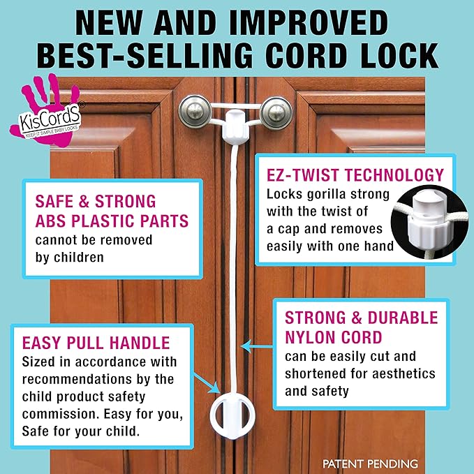Baby Safety Cabinet Locks for Knobs Child Safety Cabinet Latches for Home Safety Strap for Baby Proofing Cabinets Kitchen Door Rv No Drill No Screw No Adhesive/Color White/ 5 Pack Ez-Twist