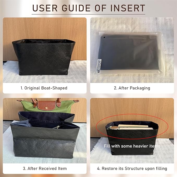 Doxo Long Champ Organizer Insert, Bag Organizer Insert for le pliage Medium, G.oyard PM, Speedy 30, Neverfull MM and More, Light Waterproof DupontPaper Purse Organizer, 6 Pockets(Black&Blue, M)