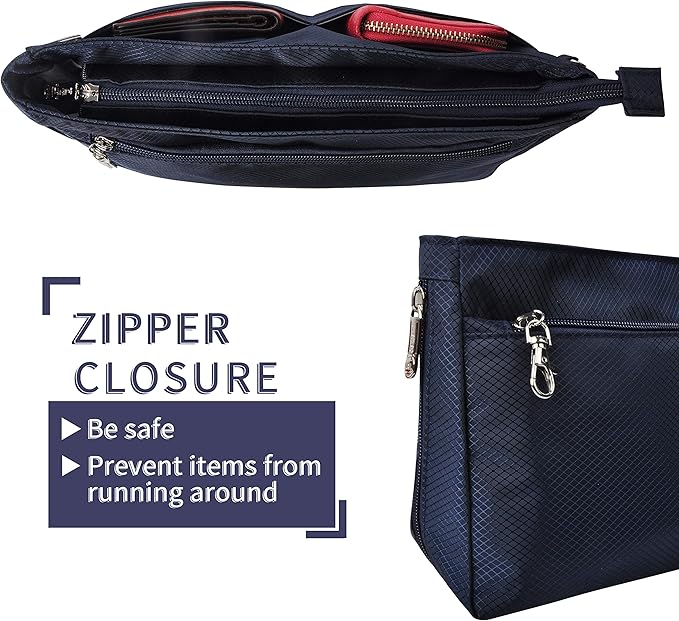 Vercord Expandable Nylon Handbag Purse Organizer Insert Liner Shaper Bag in Bag Navy XLarge