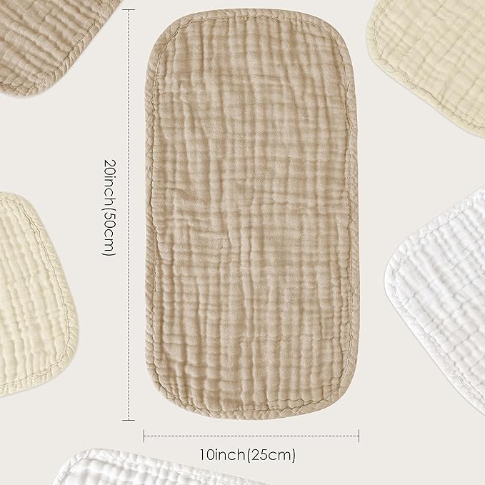 Sunny zzzZZ Muslin Burp Cloths for Baby 100% Cotton Burping Cloths for Unisex, Boy, Girl - Large 20'' by 10'' Newborn Essentials Ultra Soft Absorbent Milk Spit Up Rags - 12 Pack - White+Ivory+Brown