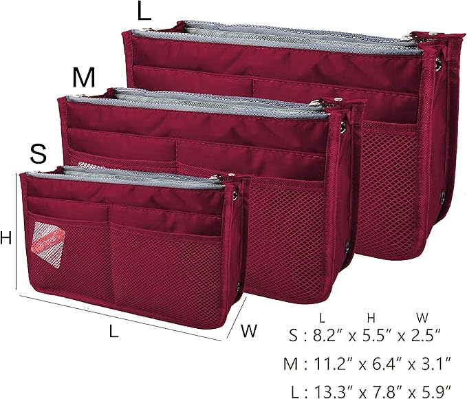 Vercord Updated Purse Handbag Organizer Insert Liner Bag in Bag 13 Pockets Burgundy Medium