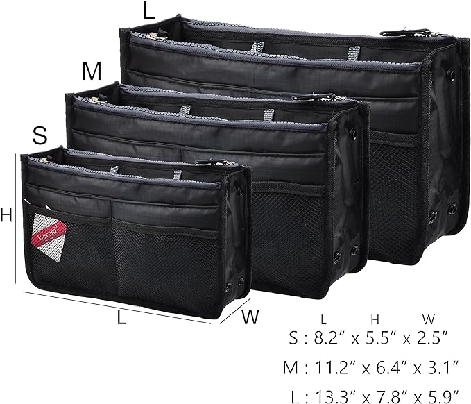 Vercord Updated Purse Handbag Organizer Insert Liner Bag in Bag 13 Pockets Black Small