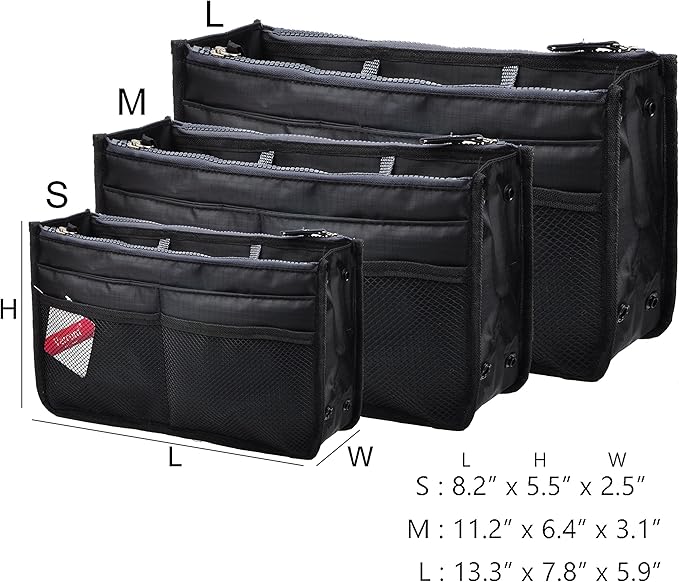 Vercord Updated Purse Handbag Organizer Insert Liner Bag in Bag 13 Pockets Black Medium