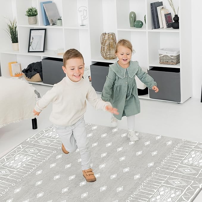 Premium Soft Foam Play Mat for Baby, 5.6 x 4 ft, Easy to Clean - The Perfect Modern Foam Playmat Fits Nicely with Your Kids Playroom Or Home Decor 0.5" Thickness (Ash Starlight)