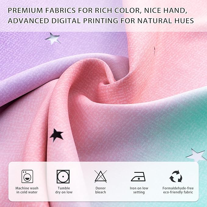 XiDi Curtains for Girls Bedroom Kids Room 2 Panels Colorful Rainbow Design Unicorn Wall Decor Blackout Pink Curtains Cute Mermaid Princess Room 34 Wide 63 Inches Long Grommet Drapes Pink Purple Green