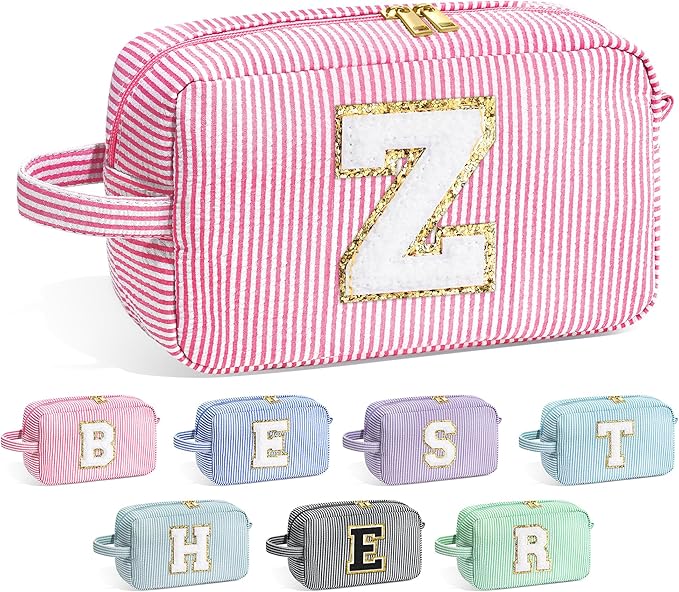 YOOLIFE Travel Makeup Bag for Women - Initial Cosmetic Bag Toiletry Pouch Make Up Case for Women Friend Sister Teacher, Personalized Birthday Gifts for Women, Pink Z