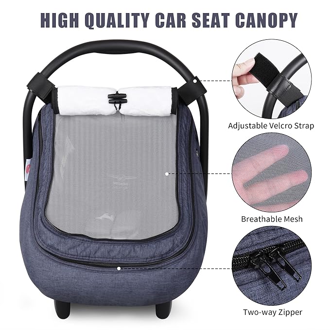 Rquite Car Seat Cover Baby, Carseat Covers Boy Girl, 2 Layers Window -Breathable Mesh & Wind/Sun Shade, Infant Car Seat Canopy Baby Carrier/Stroller Cover, Fit Spring, Fall, Winter, Cold Weather