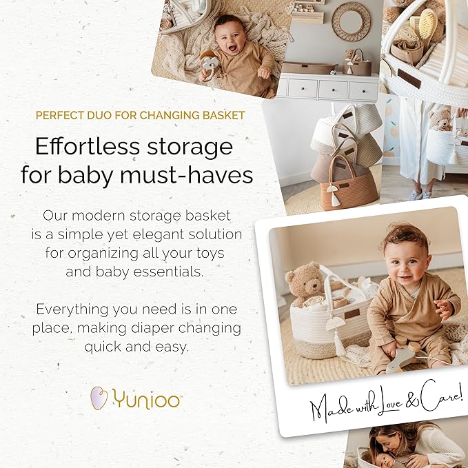 Yunioo Baby Diaper Caddy Organizer, Portable Nursery Storage Basket with Sturdy Handle Diaper Caddy Basket, Car Caddy for Diapers and Baby Wipes, Newborn Essentials