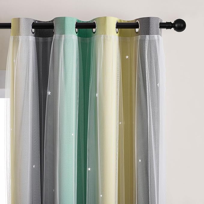 XiDi Curtains for Bedroom Decor, Rainbow GreenYellowGrey52/96/1