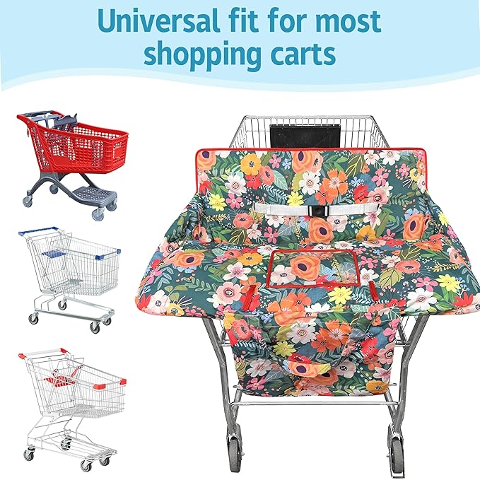 Shopping Cart Cover for Baby,2-in-1 High Chair Cover Soft,Portable, and Machine Washable,Comfortable Cotton Seat Pad with Safety Harness and Portable Cloth Bag,Fits All Supermarkets and Restaurants