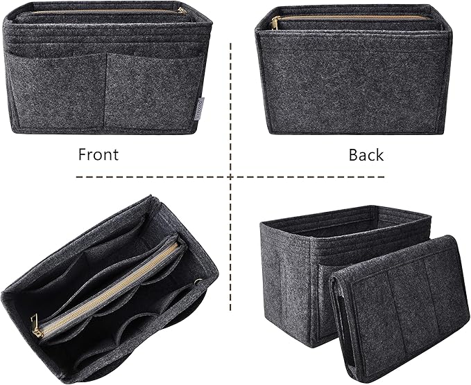 Vercord Felt Organizer Insert For Purse Handbag Tote Bag In Bag Inside Shaper Divider Neo Dark Grey Small