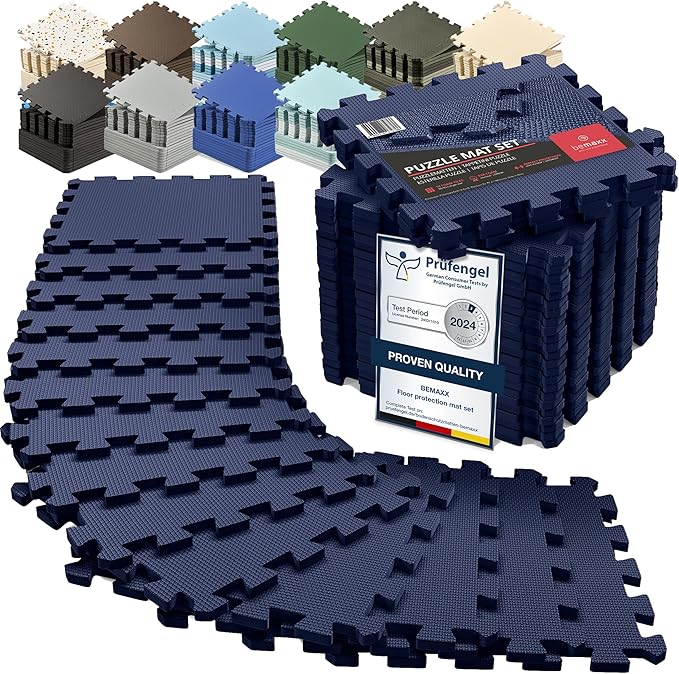 bemaxx Gym Mats Set - 18 pcs EVA Interlocking Foam Floor Tiles (12.6"x12.6"x0.4") 18sqft Protective Gym Flooring Sports Home Workout Exercise Mats Puzzle Garage Fitness Play-Room Pool Treadmill Bike