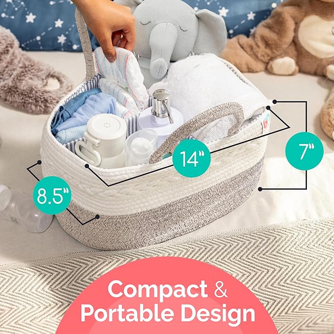 Babynma Rope Diaper Caddy - Storage for Baby and Toddler Items - Portable Cotton Organizer Easily Holds Diapers, Wipes, Clothing - Useful for Nursery, Bedroom (Beige, Regular)