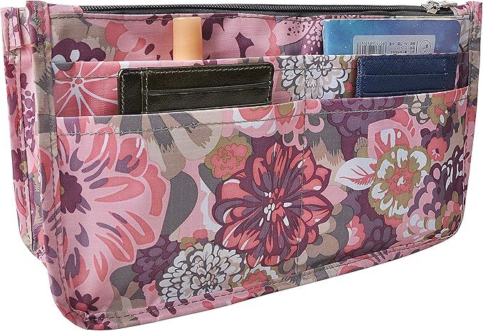 Vercord Patterned Purse Handbag Tote Pocketbook Bag Organizer Insert with Zipper Handle for Women Large Peony