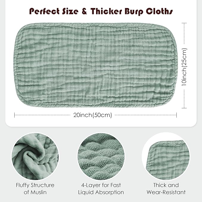 Spotted Play Muslin Burp Cloths 100% Cotton Large 20''x10'' Extra Soft and Absorbent Baby Wash Cloths Spit Up Rags - Baby Burping Cloth for Boys Girls Items(24 Pack Green)