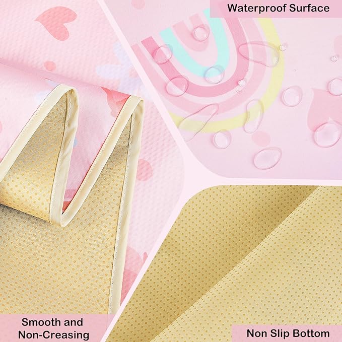Basumee Splat Mat High Chair Mat Waterproof Baby Play Splat Mat for Under High Chair Food Catcher Highchair Mat for Floor Non Slip Bottom, Pink Rainbow, 60x60 Inches