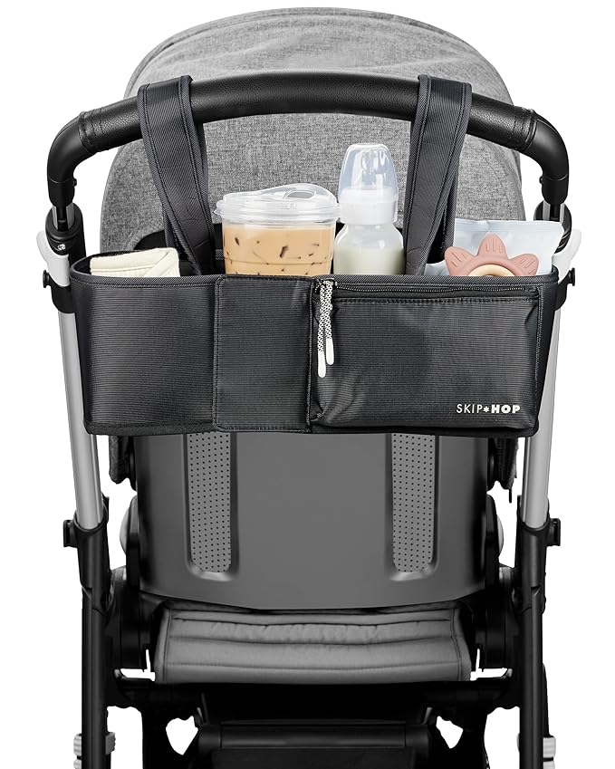 Skip Hop Ultimate Stroller Organizer Universal Fit with Adjustable Straps, Magnetic Flaps and Convertible Design That fits 40 oz. Tumblers, Black