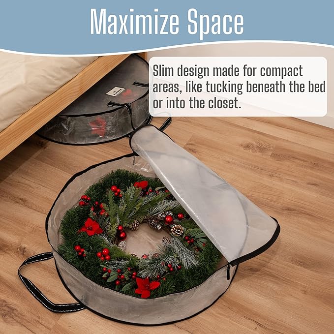 VENO 30 Inch Wreath Storage Container, 4 Pack Clear Round Christmas Wreath Storage Bag, Heavy Duty Clear Holder with Wall Hanging Handles