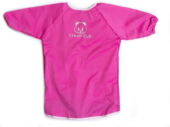 Baby Led Weaning BLW Long Sleeve Apron Bib for 6-12 Months Old with Suction Cups for Infant and Toddlers (Pink, 6-12)